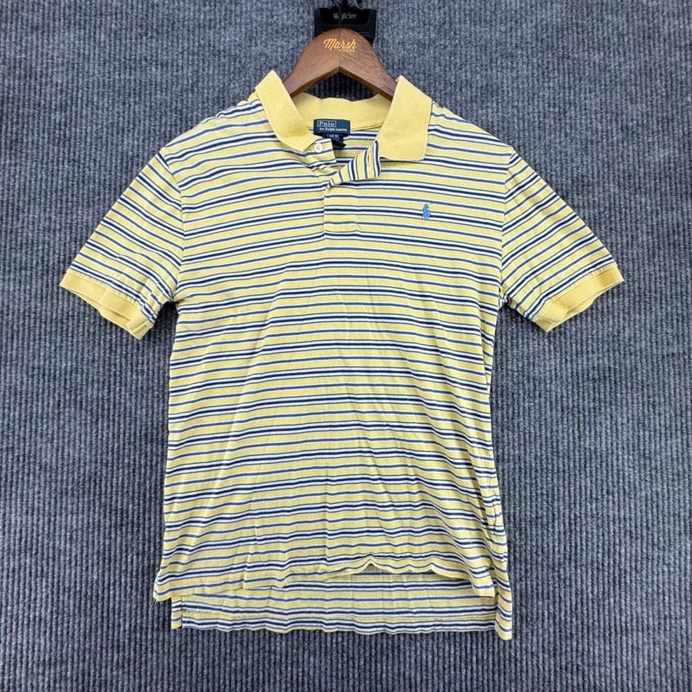 Polo Ralph Lauren Polo Shirt Boys L 14-16 Yellow Excellent Striped Cotton Pony